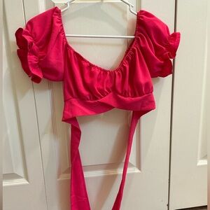 Pink tie crop top CUTE